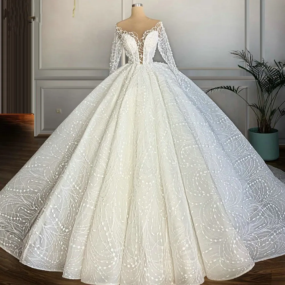 Фото I Custom Made Wedding Dresses Dubai Long Sleeve Lace Puffy Ball Gown Floor Length Bridal Gowns Vestido De Novias | Свадьбы и