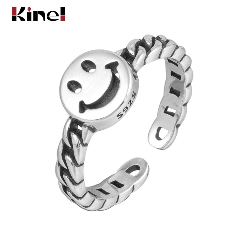 Kinel S925 sterling silver wide ring jewelry hot retro personality tide twist smiley opening adjustable men women models hollow
Kinel S925 sterling silver wide ring jewelry hot retro personality tide twist smiley opening adjustable men women models hollow