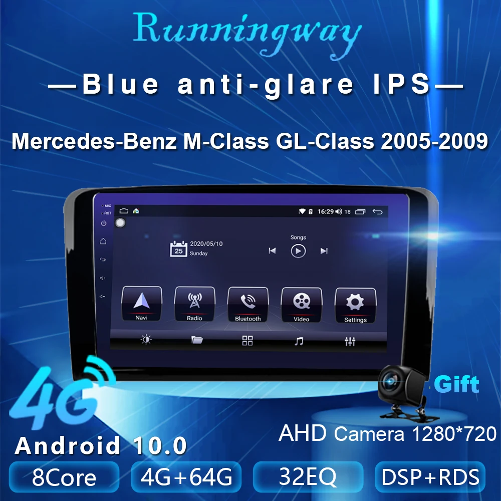 Фото Runningway Android 10 0 5G автомобильный DVD для Mercedes Benz M Class W164 GL X164 GL320 ML280 2005 - купить