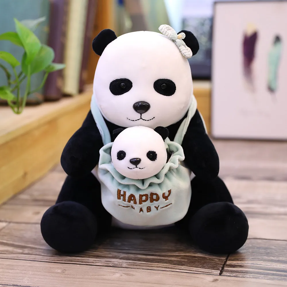 Panda Mother and Kid Plush Suffed Toys Animal Kangaroo Pangolin Hedgehog Polar Bear Puppet with Bag (6)