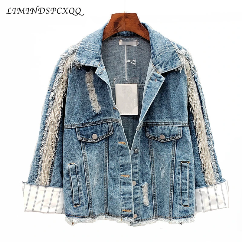 2021 Spring New Europe Style Women's Cropped Ripped Jean Jacket Women Heavy Industry Broken Trim Fringed Drilling Denim Jacket
2021 Spring New Europe Style Women's Cropped Ripped Jean Jacket Women Heavy Industry Broken Trim Fringed Drilling Denim Jacket