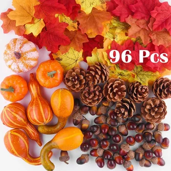 Fall Decorations, Artificial Pumpkins,Pine Cones,Leaves, Acorns,for Halloween Thanksgiving Party Supplies,96 Pcs 
Fall Decorations, Artificial Pumpkins,Pine Cones,Leaves, Acorns,for Halloween Thanksgiving Party Supplies,96 Pcs