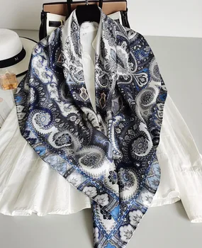 Women's 100% Pure Silk 12mm Satin Printed Big Square Scarf Wrap Kerchief 108cm 42.5" WD003-2 
Women's 100% Pure Silk 12mm Satin Printed Big Square Scarf Wrap Kerchief 108cm 42.5" WD003-2