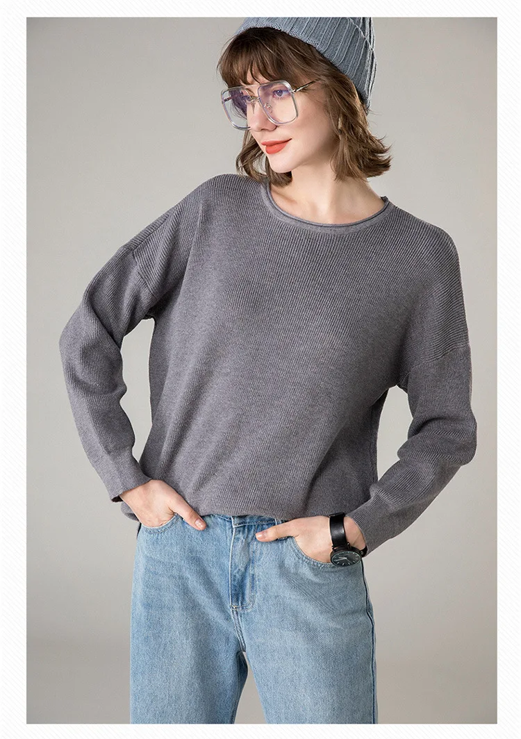 2019 autumn o-neck oversized sweater women wool knitted pull