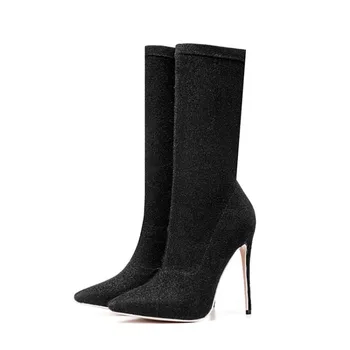 SHOFOO shoes,Sexy fashion women's shoes, cloth, elastic boots, about 12cm high heel women's boots, mid- calf women's boots.
SHOFOO shoes,Sexy fashion women's shoes, cloth, elastic boots, about 12cm high heel women's boots, mid- calf women's boots.