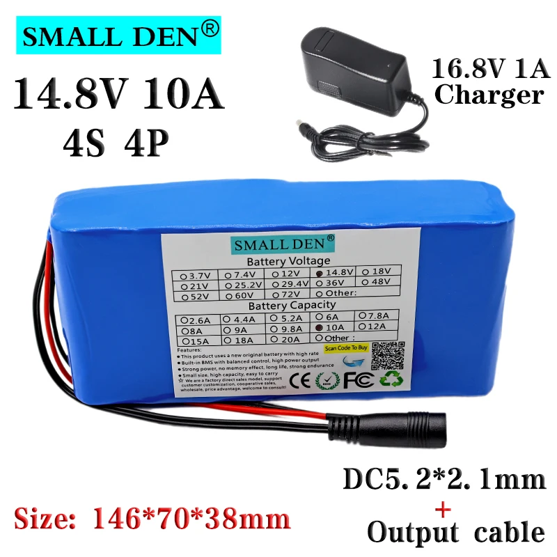 14.8V 10Ah 18650 lithium battery pack LED night fishing lamp heater miner's lamp amplifier battery Build-in BMS+16.8V 1A Charger
14.8V 10Ah 18650 lithium battery pack LED night fishing lamp heater miner's lamp amplifier battery Build-in BMS+16.8V 1A Charger