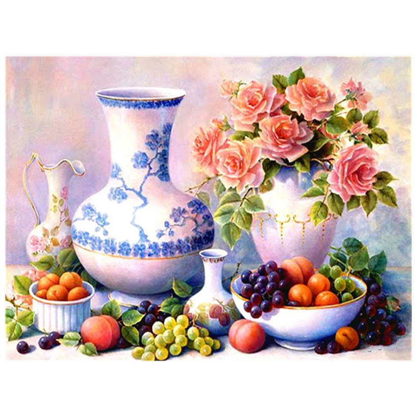 Фото Фрукты цветы алмазная вышивка кухня стены ваза для домашнего декора | Алмазная мозаика и вышивка (4001091572854)