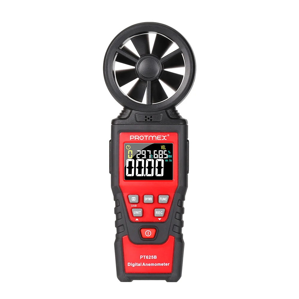 PT625B Digital Anemometer Wind Speed Air Velocity Meter With Temperature Humidity Dew Point Temperature And USB Data Control
PT625B Digital Anemometer Wind Speed Air Velocity Meter With Temperature Humidity Dew Point Temperature And USB Data Control