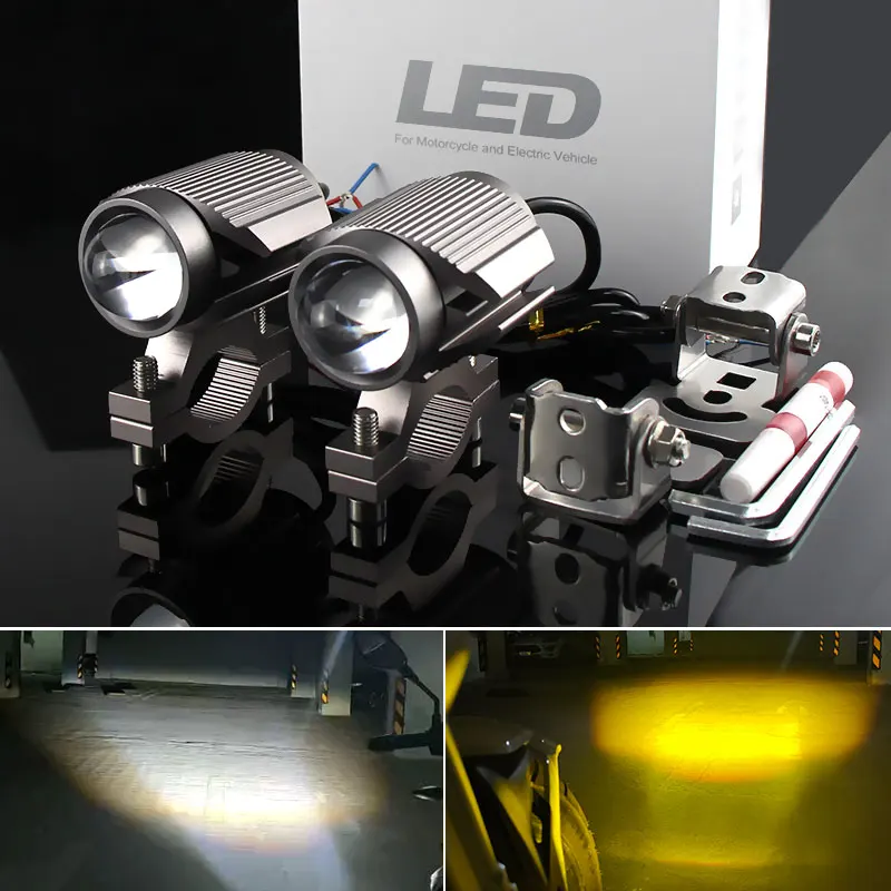Universal Motorcycle LED Lens Dual Color Fog Head Light Spotlight Lamp FOR YAMAHA XT 660 XJR1200 XJR1300 FJR1300 XVS400 XVS1100 |