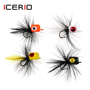 

ICERIO 4PCS Bass Popper Dry Fly Fishing Lure Panfish Trout Bait #10