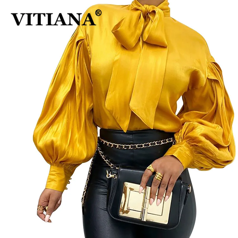 VITIANA Women Vintage Loose Blouse Spring 2020 Female Lantern Sleeve Bow Neck Pullover Yellow Blouses Femme Satin Elegant Tops
VITIANA Women Vintage Loose Blouse Spring 2020 Female Lantern Sleeve Bow Neck Pullover Yellow Blouses Femme Satin Elegant Tops