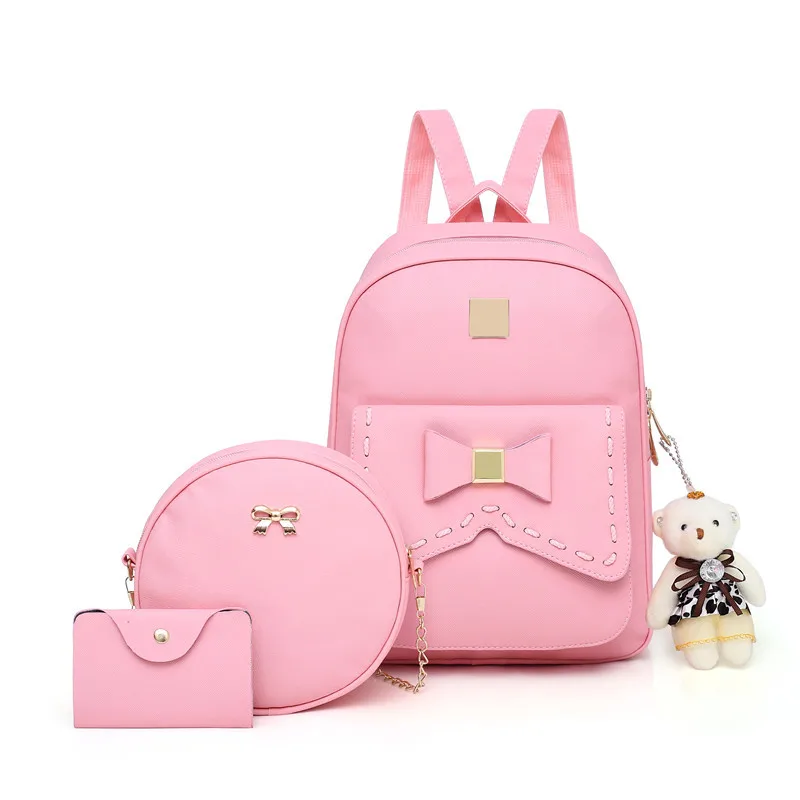 Backpack 2018 Summer New Style PU Leather Soft Surface Solid Color College Style Bear Pendant Bow Different Size Bags Three Piec
Backpack 2018 Summer New Style PU Leather Soft Surface Solid Color College Style Bear Pendant Bow Different Size Bags Three Piec