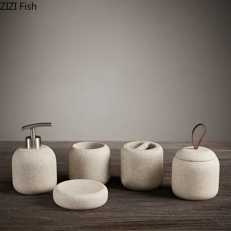 Minimalist Home Resin Bathroom Supplies Lotion Bottle Toothbrush Cup Toothbrush Holder Soap Dish Bathroom Accessories