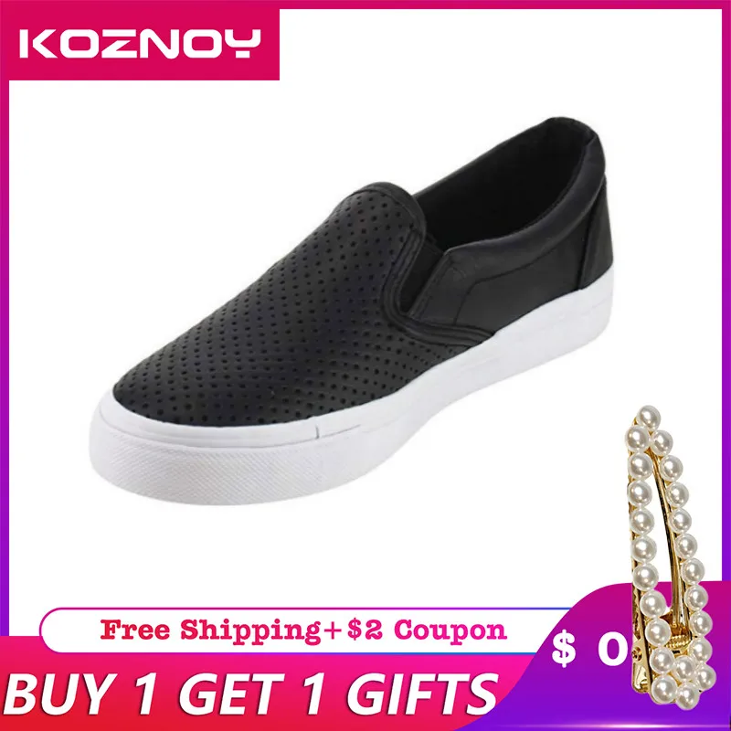 Koznoy Women Canvas Shoes Spring Autumn 2020 Fashion Flat Bottom Breathable Shallow Slip on Causal Women Platform Shoes