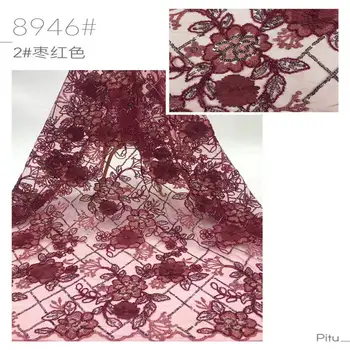 Red nigerian sequins french tulle embroidery lace mesh net fabric 5 yards for lady dress 
Red nigerian sequins french tulle embroidery lace mesh net fabric 5 yards for lady dress