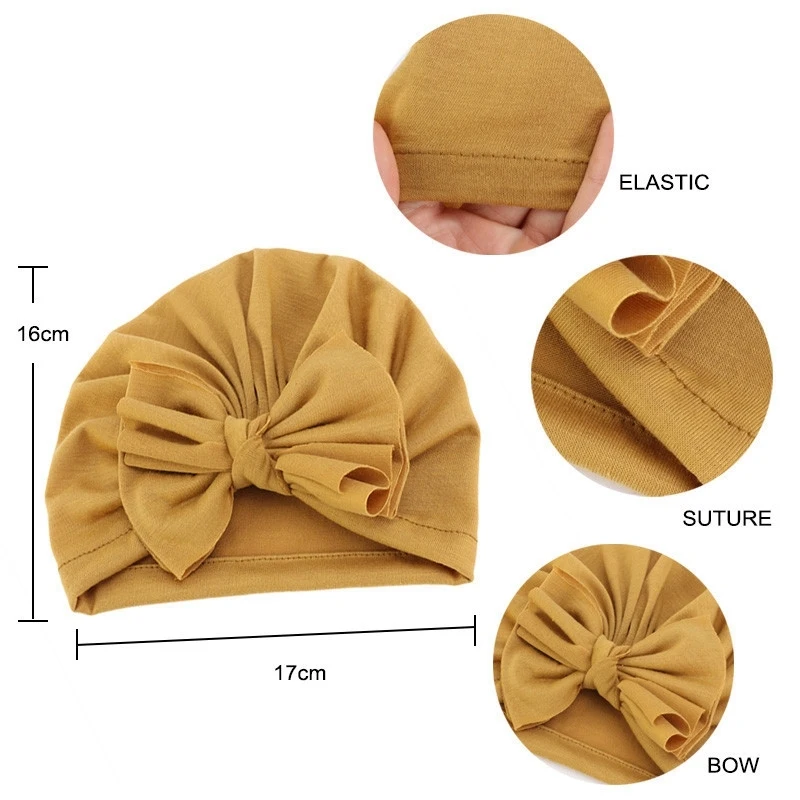 Description Picture 4 of item1PCS Cotton Turban Toddler Headband for Baby Kids Headwear Beanie Hat With Flower Elastic Soft Headwrap Hair Styling Tools