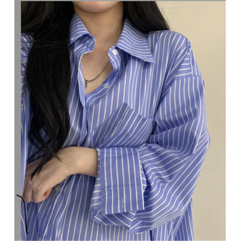 Women Classic Sprite Mid-length Shirts Autumn Minimalist POLO Collar Loose Females Blouses Casual Striped OL Shirts Top
Women Classic Sprite Mid-length Shirts Autumn Minimalist POLO Collar Loose Females Blouses Casual Striped OL Shirts Top