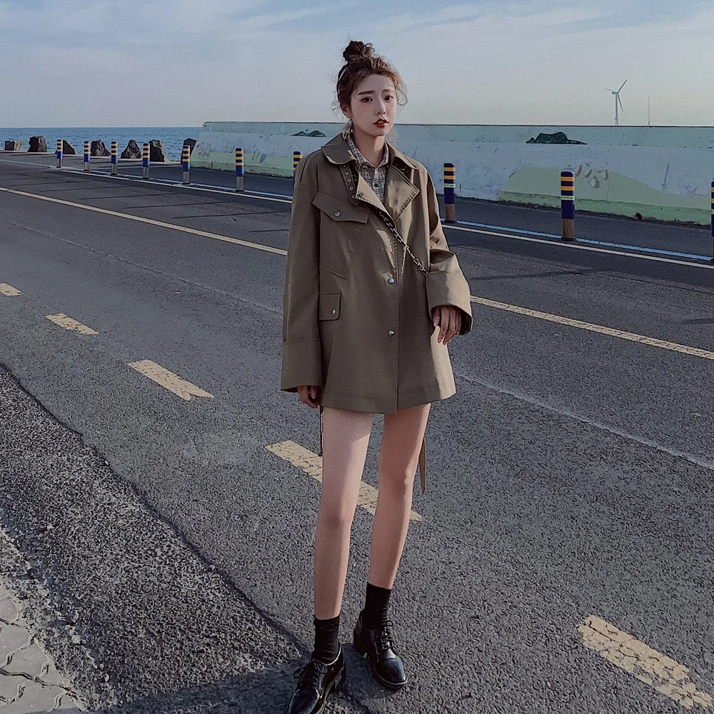 Fashionable Korean-style INS Coat 2019 Autumn New Style WOMEN'S Dress Retro CHIC-Style Industrial Multi-pockets Workwear Trench 
Fashionable Korean-style INS Coat 2019 Autumn New Style WOMEN'S Dress Retro CHIC-Style Industrial Multi-pockets Workwear Trench