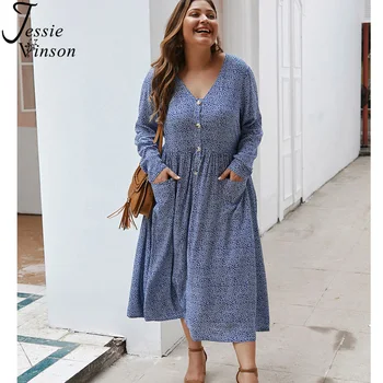 Jessie Vinson Long Sleeve V-neck Floral Print Plus Size Long Dress Women Autumn Casual Bohemian Pocket Dresses Holiday Vestidos
Jessie Vinson Long Sleeve V-neck Floral Print Plus Size Long Dress Women Autumn Casual Bohemian Pocket Dresses Holiday Vestidos