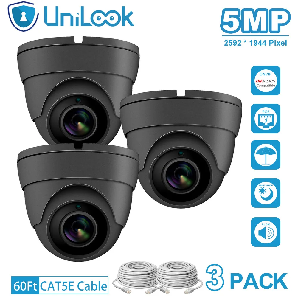UniLook 5MP IP Camera poe onvif Audio Built in Microphone IP CCTV Security Turret Dome Camera H.265 3PACK Grey
UniLook 5MP IP Camera poe onvif Audio Built in Microphone IP CCTV Security Turret Dome Camera H.265 3PACK Grey