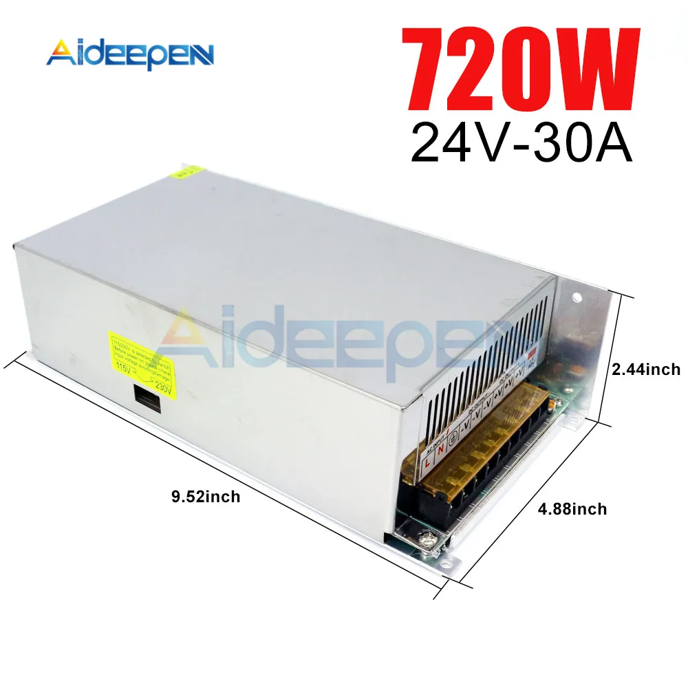 DC 24V 30A 720W Switching Power Adapter 24V 30A 720 Watts Voltage Converter Regulated Switch Power Supply for LED
DC 24V 30A 720W Switching Power Adapter 24V 30A 720 Watts Voltage Converter Regulated Switch Power Supply for LED