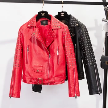 2019 Spring Autumn New Small Slim Leather Jacket Women's Short Pu Leather Jacket Locomotive Leather Jackets Lapel Rivet Coat 
2019 Spring Autumn New Small Slim Leather Jacket Women's Short Pu Leather Jacket Locomotive Leather Jackets Lapel Rivet Coat