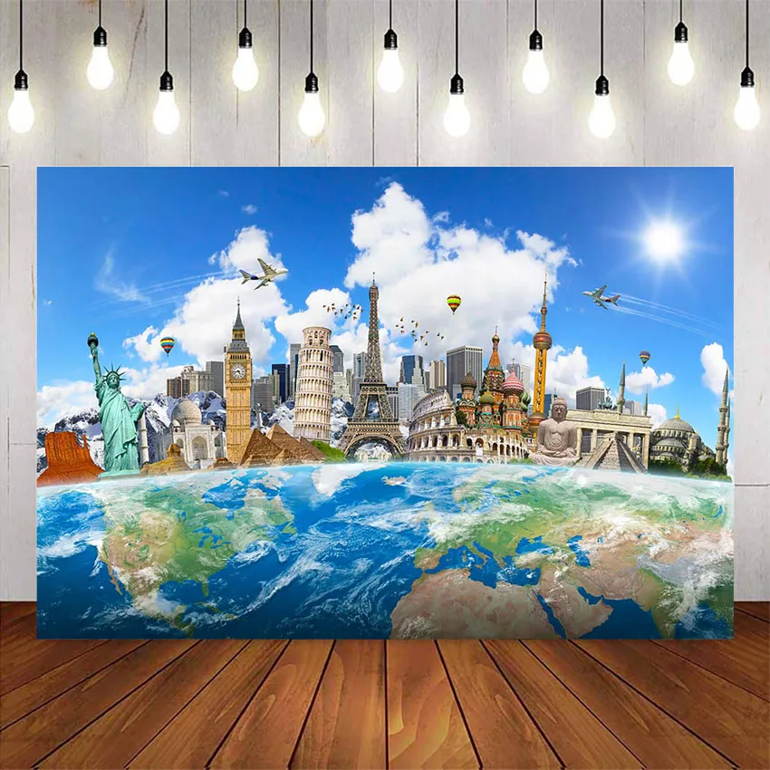 Travel World Backdrop Famous Adventure Wedding Birthday Background Eiffel Tower Map Photo Studio for Photography | Электроника
