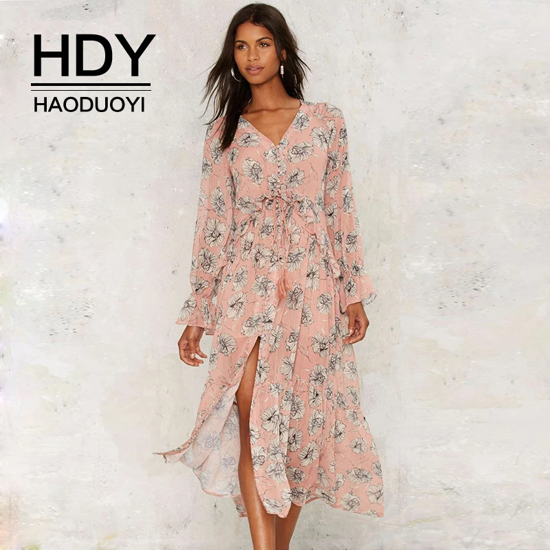 HDY HAODUOYI Women Dress Fashion Autumn Loose Sexy Personality Tropical Floral Print V-neck Casual Beach Long-sleeved Midi Dress
HDY HAODUOYI Women Dress Fashion Autumn Loose Sexy Personality Tropical Floral Print V-neck Casual Beach Long-sleeved Midi Dress