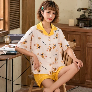 Fashion Cartoon Pajamas Set Summer Cotton Sleepwear For Women Casual Home Wear Ladies Night Harajuku Pijamas Pyjamas
Fashion Cartoon Pajamas Set Summer Cotton Sleepwear For Women Casual Home Wear Ladies Night Harajuku Pijamas Pyjamas