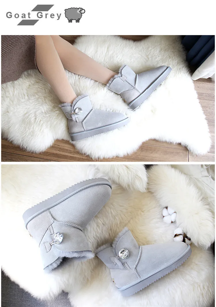 Real Sheepskin suede leather women ankle button snow boots shearling natural wool fur lined Keep warm winter women Non-slip shoe Real Sheepskin suede leather women ankle button snow boots shearling natural wool fur lined Keep warm winter women Non-slip shoe