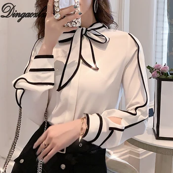 Dingaozlz Elegant New Striped shirt Bow tie ladies Professional Tops Women Korean long sleeve White blouse
Dingaozlz Elegant New Striped shirt Bow tie ladies Professional Tops Women Korean long sleeve White blouse
