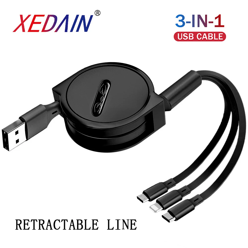 3 в 1 USB Type C Micro кабель Тип c выдвижной портативный зарядный для IPhone X 8 7 6 Android Samsung |