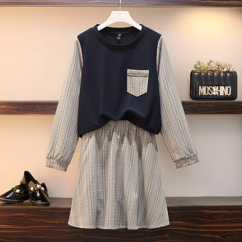 Photo Shoot 2019 Early Autumn New Style Large Size Dress Plaid Stitching xiao wei yi Plaid Skirt Two-Piece Set Women's Fashion
Photo Shoot 2019 Early Autumn New Style Large Size Dress Plaid Stitching xiao wei yi Plaid Skirt Two-Piece Set Women's Fashion