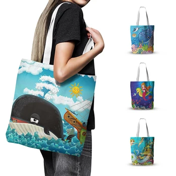New Cartoon Women's Shoulder Bag Cute Animal Dolphin Mermaid Hand Sail Cloth Bag Shopping Tote Bag Large Capacity Groceries Bag
New Cartoon Women's Shoulder Bag Cute Animal Dolphin Mermaid Hand Sail Cloth Bag Shopping Tote Bag Large Capacity Groceries Bag