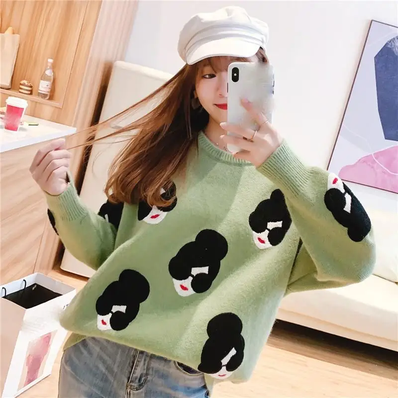 2019 Fall Winter Women Cute Cartoon Girl Embroidered Knitted Jumpers Sweater 6 Colors Loose Long Sleeve Sweaters
2019 Fall Winter Women Cute Cartoon Girl Embroidered Knitted Jumpers Sweater 6 Colors Loose Long Sleeve Sweaters