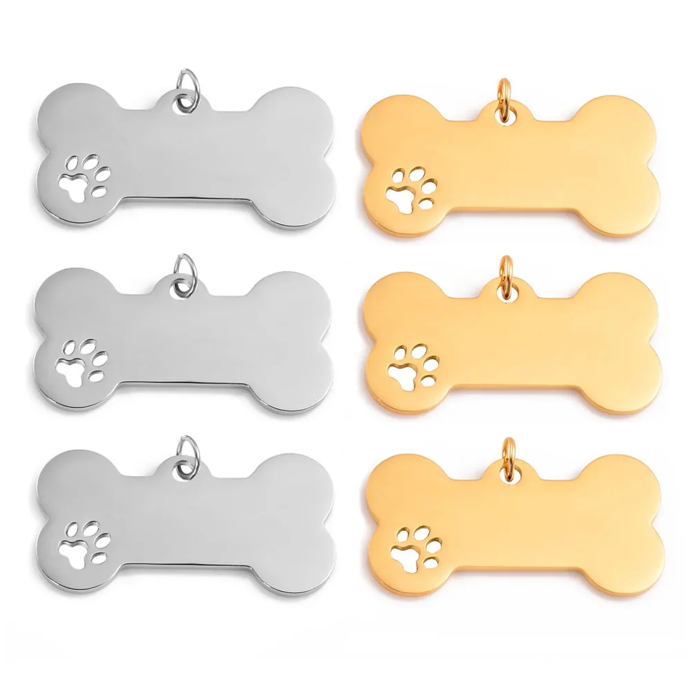 

5Pcs High Quality Dog Bone Paw Print Tags Pendant Charm Dog ID Stainless Steel Blank Dog Tags 2 colors Both side Polished