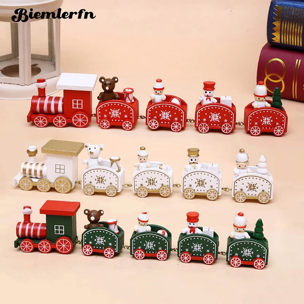 

BIEMLERFN Christmas 5 sections Wooden Train Xmas Decoration for Home 2022 New Year Merry Christmas Santa Claus Gifts