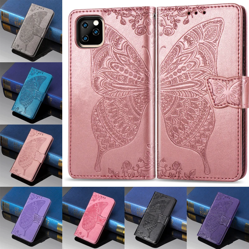 Роскошный 3D чехол-бумажник с цветами и бабочками для iPhone 11 Pro Max X XR XS кожаный