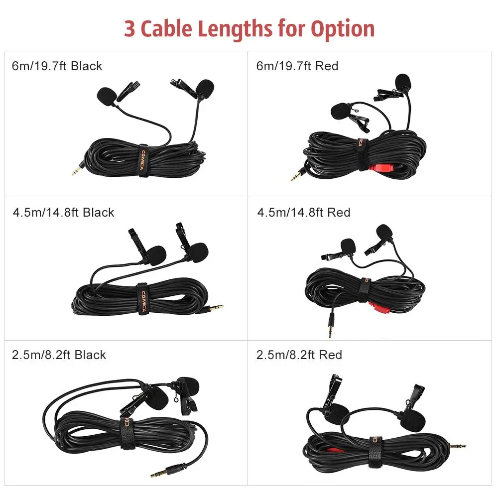 Comica CVM-D02 Dual-head Clip-on Lavalier Microphone for DSLR/Action Camera Smartphone for Interview Livestream Teaching Podcast
Comica CVM-D02 Dual-head Clip-on Lavalier Microphone for DSLR/Action Camera Smartphone for Interview Livestream Teaching Podcast