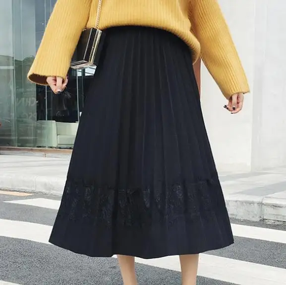 2020 Autumn Winter Vintage Woolen Skirts Women A-line High Waist Pleated Skirt Female Elegant Long Maxi Black Khaki LJ33 | Женская