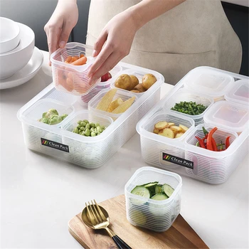 

6pcs Sliced Ginger Garlic Fresh-keeping Box Refrigerator Fruit Vegetable Storage Box Kitchen Food Container with Lid with Scale