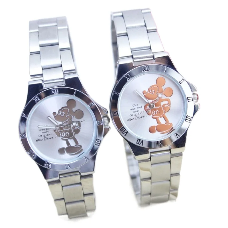 Фото Новый дизайн женские кварцевые часы модные с Микки Маусом мужские из нержавеющей