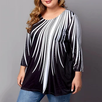 Women Plus Size Printed Casual Tops Spring Autumn Striped Loose O-Neck Black White Colorblock Long Sleeve Shirts Tops Blusas D30
Women Plus Size Printed Casual Tops Spring Autumn Striped Loose O-Neck Black White Colorblock Long Sleeve Shirts Tops Blusas D30