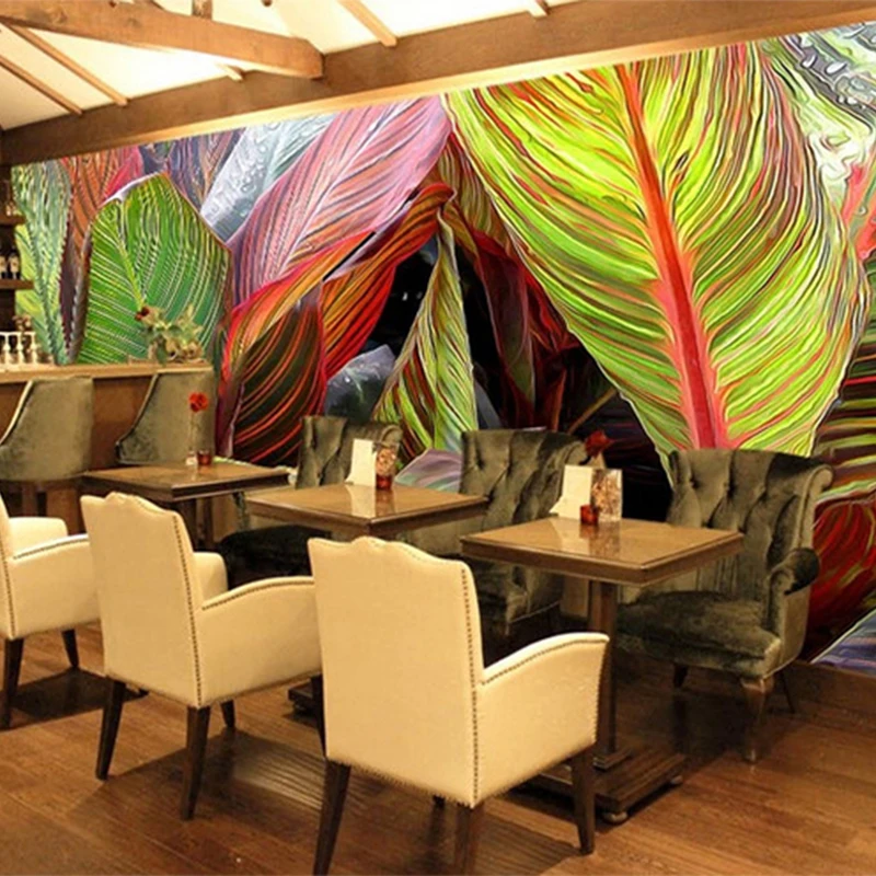 Restaurant-Cafe-Gallery-Art-Wallpaper-3D-Stereo-Rain-Forest-Plants-Color-Banana-Leaves-Mural-Photo-Wallpaper (3)