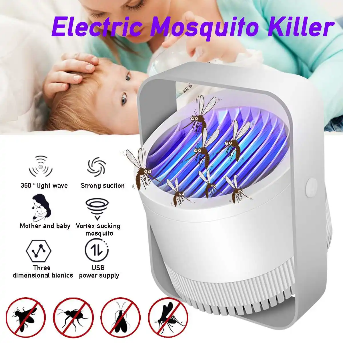 

Tofok Rotating USB Mosquito Killer Lamp Light LED Electric Insect Fly Bug Zapper Trap Catcher Anti Mosquito Lamp No Radiation