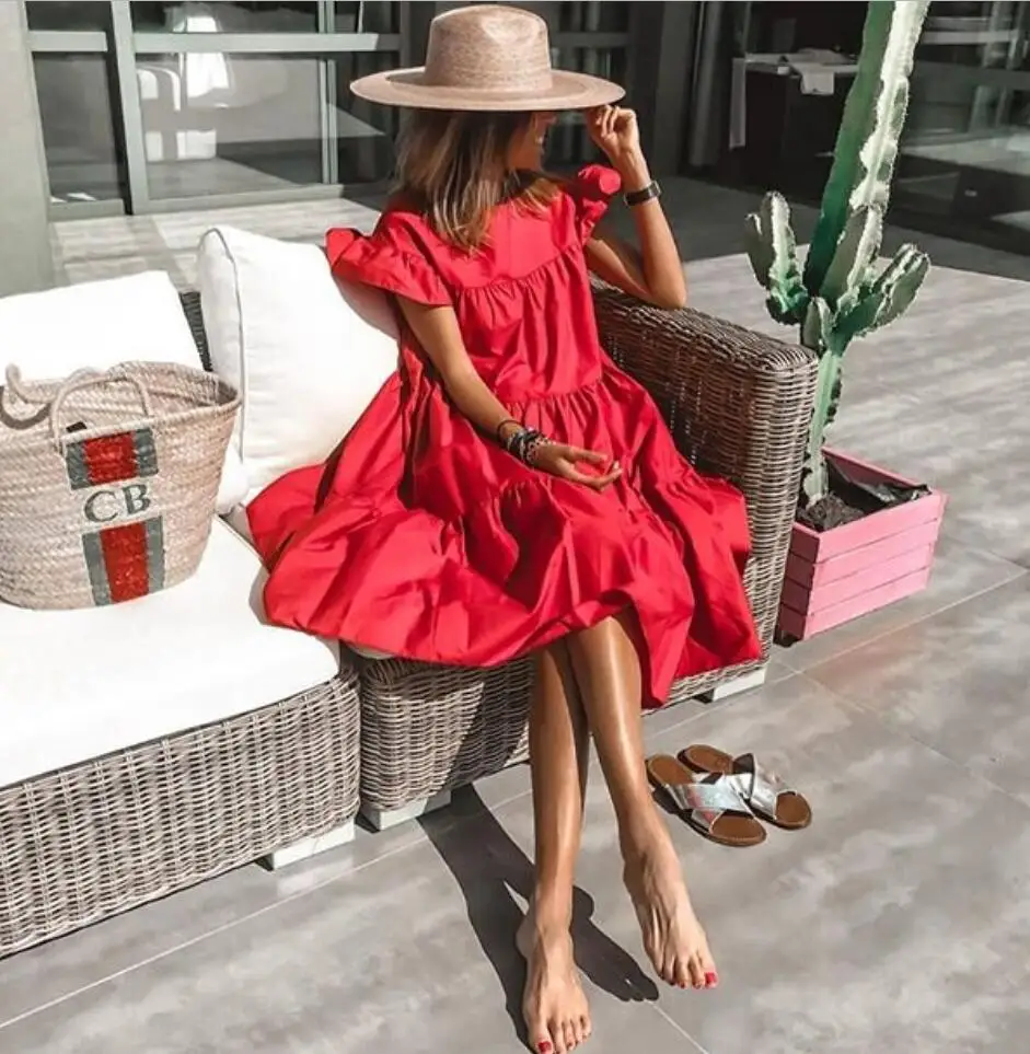 Ruched Short Sleeve Loose Midi Dress Red Color Round Neck Casual Dress Summer Women'S Clothing
Ruched Short Sleeve Loose Midi Dress Red Color Round Neck Casual Dress Summer Women'S Clothing
