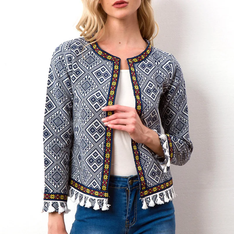 2019 New Autumn Botanical Jacket Autumn Basic Jacket For Women Blue Collarless Elegant Geometric Tassel Jacket And Coat Feminina
2019 New Autumn Botanical Jacket Autumn Basic Jacket For Women Blue Collarless Elegant Geometric Tassel Jacket And Coat Feminina