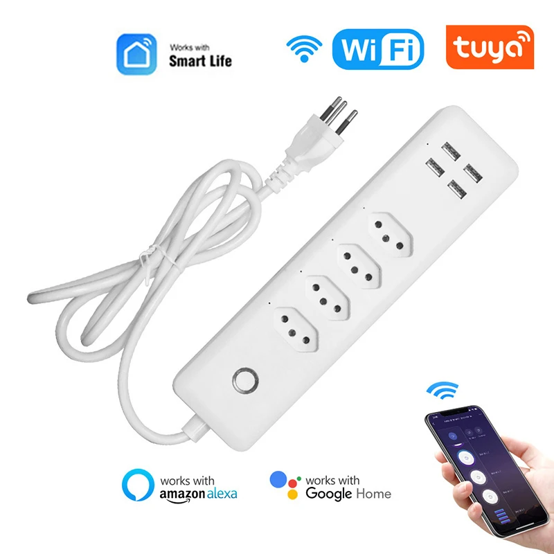 Wifi смарт-Мощность полосы 4 BR Стандартный розетки разъем с USB зарядки Порты и