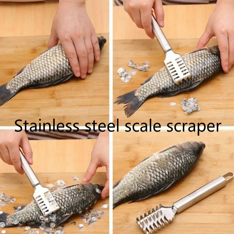 

Stainless steel fish scale scraper quickly remove fish skin peeler scraper fish bone tweezers kitchen accessories tools gadgets