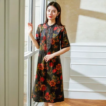 Vintage Silk Xiangyunsha Dress Print Chinese Style High Quality Plus Size 4XL Midi Dresses Women Summer Casual Loose Clothes za
Vintage Silk Xiangyunsha Dress Print Chinese Style High Quality Plus Size 4XL Midi Dresses Women Summer Casual Loose Clothes za